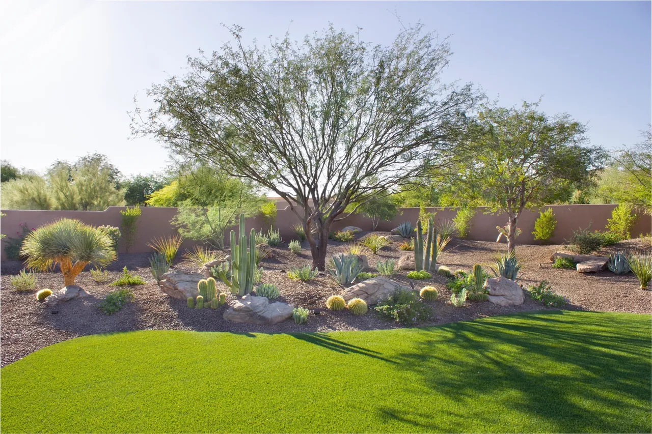 A large yard with grass and trees in the background.