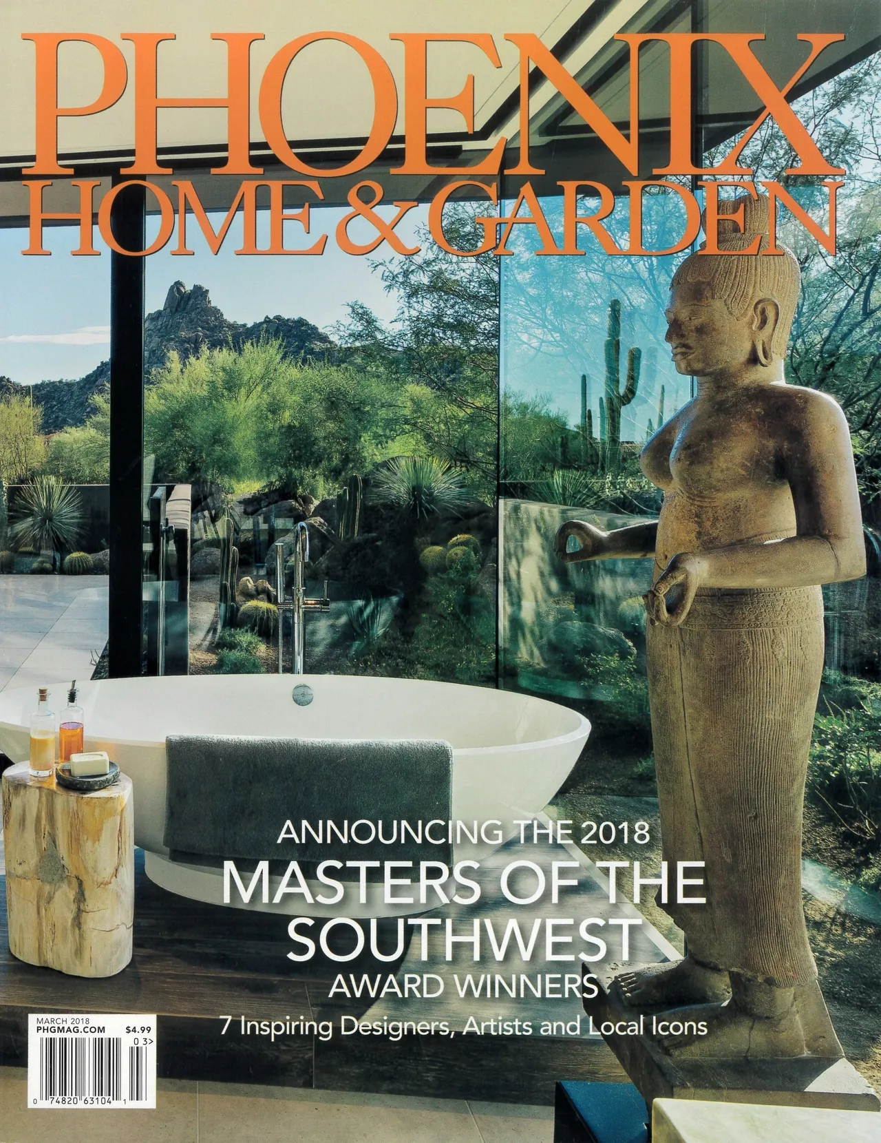 A magazine cover with a statue in the middle of it.