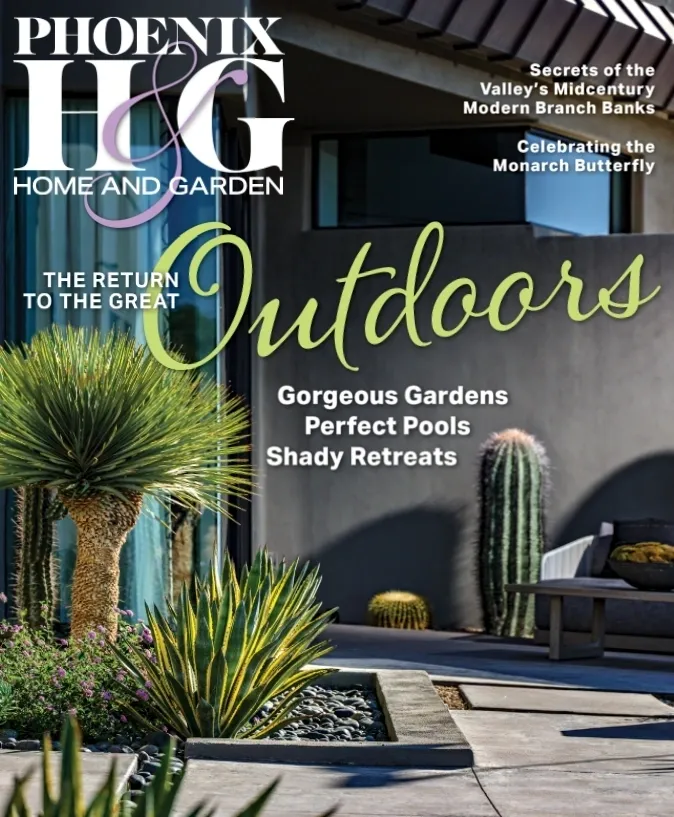 A magazine cover with a cactus and a house.