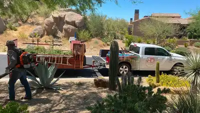 A white truck is parked in the desert